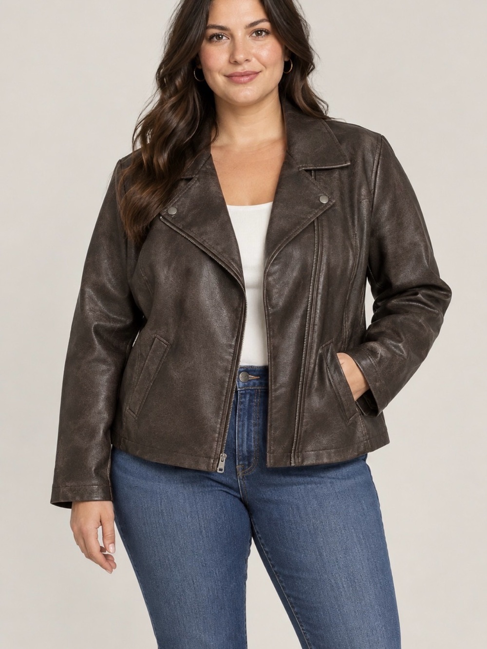 Levis Faux-Leather Long Sleeve Moto Jacket New With Tags Brown 2X Women New